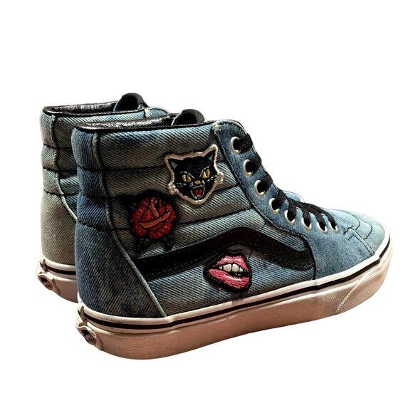 Vans Sneakers Womens Size 6 Blue Denim Acid Wash Patches High Top Skater Shoes - Picture 11 of 13